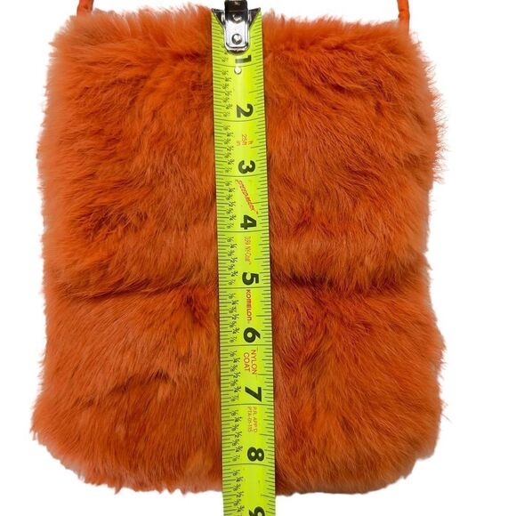 Wilson Leather: Maxima Small Rabbit Fur Crossbody Purse in Orange - Picture 10 of 13